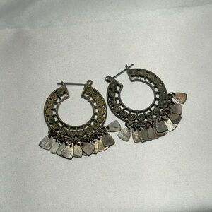 Vintage Bronze Hoop Earrings with small dangling Parts and Clasp closure